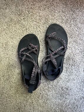Women's Dark Navy Chaco Sport Sandals with Purple-Accent Straps